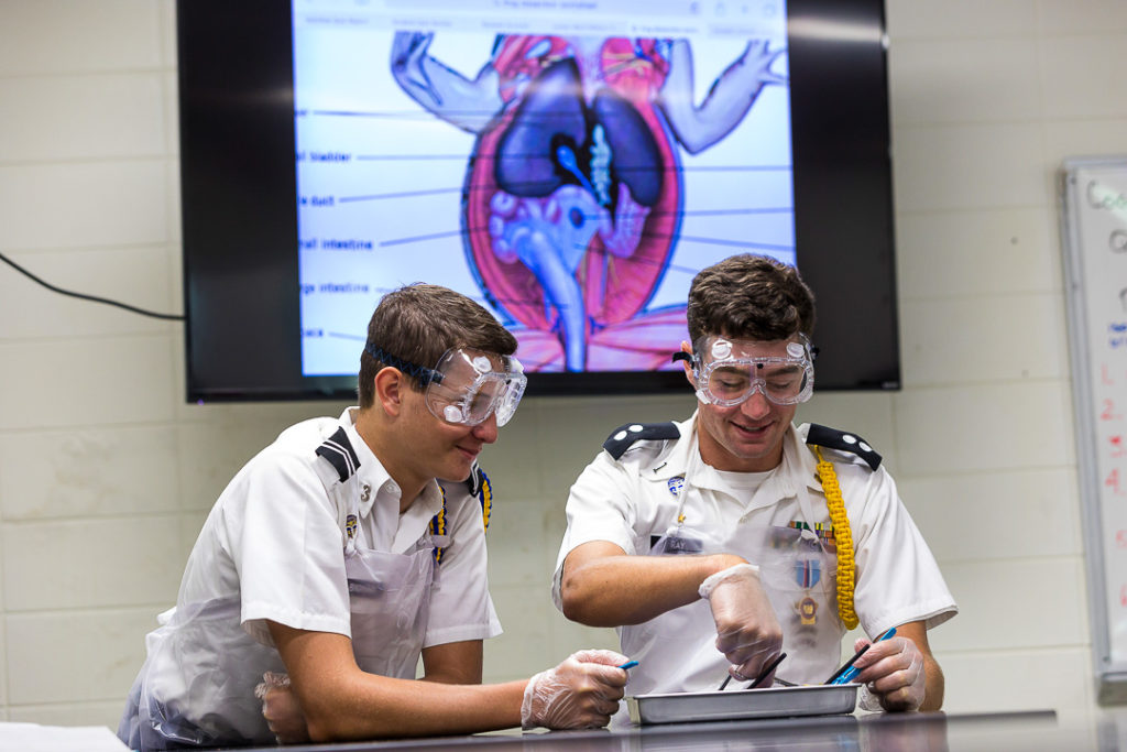 two cadets in biology lab