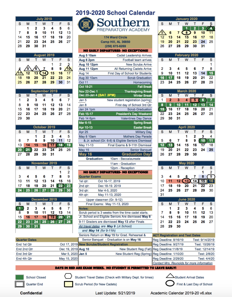 Academic Calendar Southern Preparatory Academy
