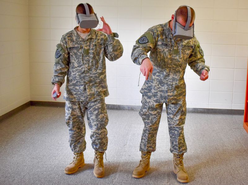 two cadets playing with vr headsets