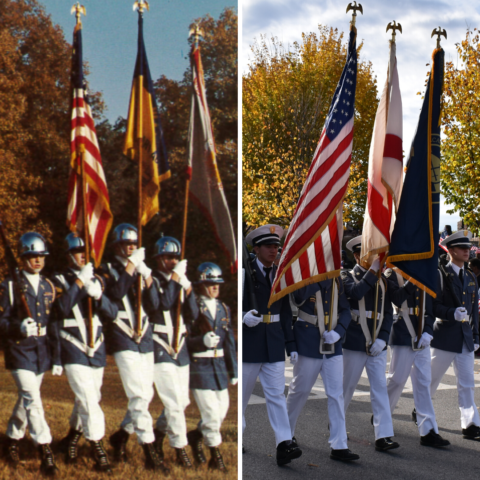 military day cadets holding flags