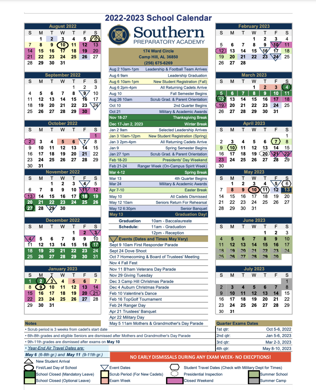 Academic Calendar - Southern Preparatory Academy