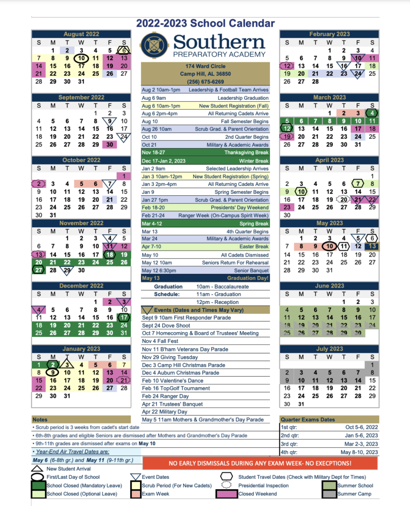 Academic Calendar Southern Preparatory Academy