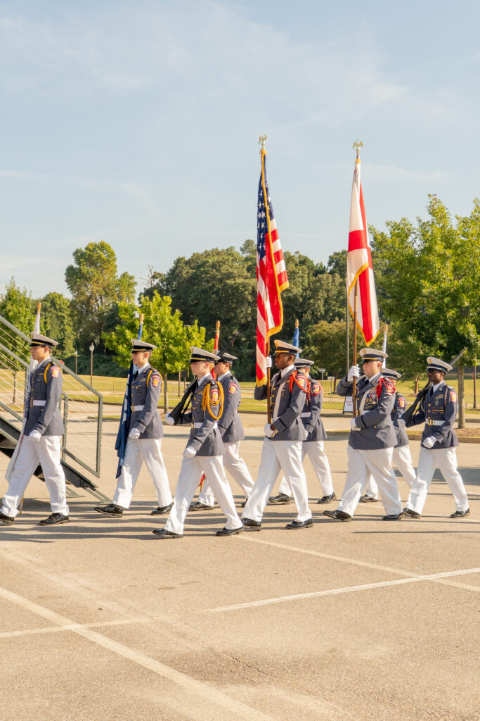 Southern Prep Academy's JROTC Color Guard holding flags